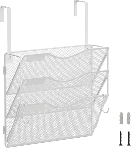 Vista 9 de BOHDK Organizador de archivos de pared, 3 bolsillos, organizador de correo, soporte para carpetas colgantes, plegable, para colgar o montar