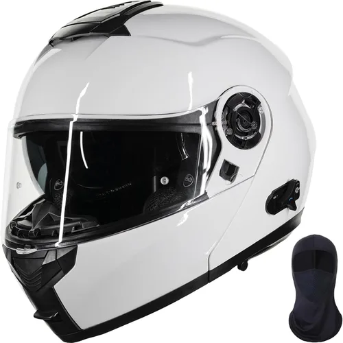 Vista 10 de ILM 159BT - Casco modular de motocicleta Bluetooth para 2-3 conductores, intercomunicador, cara completa, casco abatible DOT con máscara facial