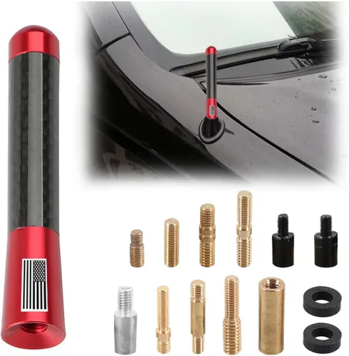 Vista 13 de BESULEN Antena Corta de Coche, Antena de Radio de Auto de 3.1 Pulgadas de Fibra de Carbono con Bandera Americana de Aluminio para Recepción AM/FM