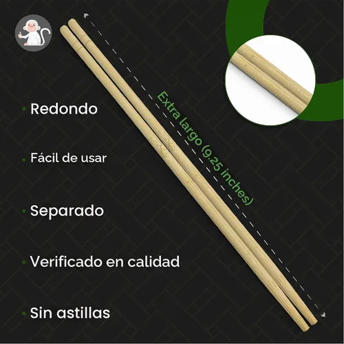 Vista 5 de Albino Monkey 200 palillos de bambú extra largos de 9.25 pulgadas a granel