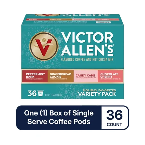 Vista 3 de Victor Allen's Coffee Holiday Favorites - Paquete variado de mezcla de café y cacao caliente, 36 unidades, cápsulas individuales K-Cup y café