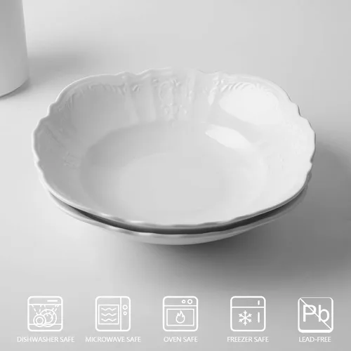 Vista 5 de amhomel Cuencos de porcelana, cuencos grandes de cerámica poco profundos de 38 onzas para ensalada, pasta, sopa y frutas, aptos para microondas