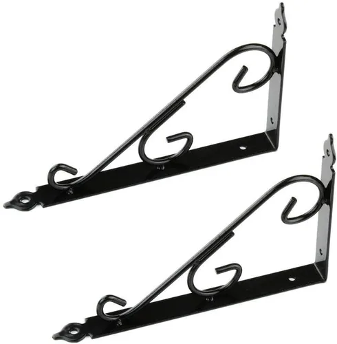 Vista 6 de Gancho de hierro forjado, soporte de estante triangular, montaje en pared, flotante, rústico, para estantería, sala de estar, baño, jardín, 2 Negro