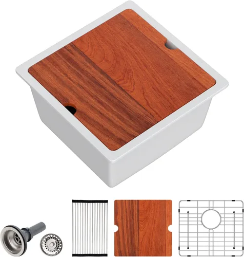 Vista 12 de Dcolora Fregadero de Barra de Composite de Cuarzo de 22 Pulgadas Negro Bajo Encimera Pequeño Fregadero de Cocina de Composite de Granito Prep RV