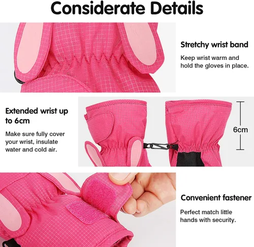 Vista 5 de MoKo Manoplas de esquí para niños, guantes impermeables y resistentes al viento para niñas y niños, guantes térmicos de invierno para nieve