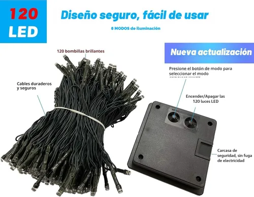 Vista 8 de OZS Paquete de 2 tiras de 240 luces LED solares para exteriores