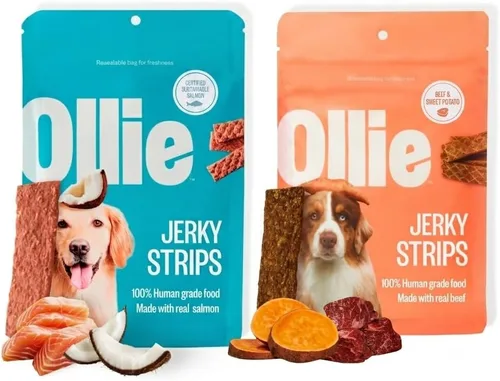 Vista 13 de Ollie Golosinas para Perros de Carne de Res y Batata Dulce Tipo Jerky, Paquete de 5 oz de 1, Completamente Naturales, Bocadillos Saludables, Hechas