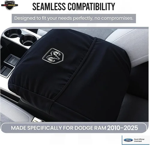 Vista 4 de Cubierta de apoyabrazos de consola premium para Dodge Ram (2010-2025) con asientos de cubo – Protector de tapa de consola suave, lavable a máquina