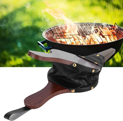 Vista 9 de EBTOOLS Fuelle de chimenea, fuelle de madera de 12 pulgadas, soplador de chimenea manual de madera con correa para colgar para acampar al aire