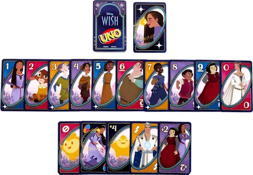 Vista 6 de Mattel Games UNO - Juego de cartas de deseos de Disney para niños, noche familiar y adultos con personajes de la película y regla especial, 2 a 10