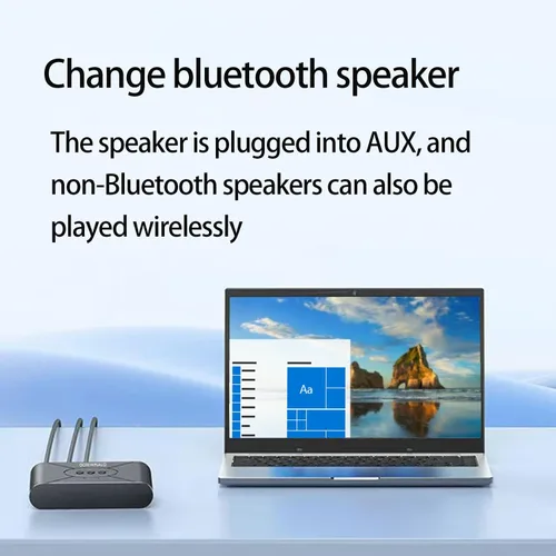 Vista 5 de Receptor de audio Bluetooth 5.3, receptor de audio inalámbrico Adaptador RCA para estéreo, unidad flash USB/NFC conexión de una tecla/altavoces