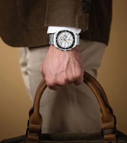 Vista 6 de Relojes de pulsera para hombre, cronógrafo, casual, de cuarzo, con correa de acero inoxidable, impermeable, taquímetro, fecha