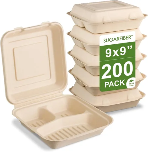 Vista 10 de Harvest Pack - Contenedores compostables de 6 x 6 pulgadas (paquete de 50), caja Bento de 4 pulgadas sin PFAS con certificación BPI para tartas