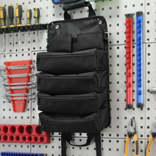 Vista 6 de Reniteco Bolsa de Herramientas Enrollable de Servicio Pesado con 2 Bolsas Desmontables con Cremallera, Almacenamiento de Herramientas Compacto