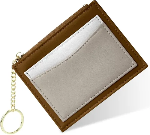 Vista 54 de URAQT Cartera para tarjetas de crédito, cartera minimalista de cuero delgado con cremallera, mini protector de tarjeta de crédito, llavero bolsillo