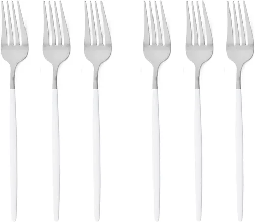 Vista 14 de Cubiertos de plata blanca pulida mate, diseño ligero, 36 piezas de acero inoxidable, juego de cubiertos de servicio para 6, incluyendo tenedores