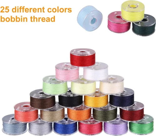Vista 4 de BHSKJSZ 25 bobinas e hilo de coser con estuche, juego de bobinas preenrolladas para coser a mano y a máquina, colores surtidos, herramientas