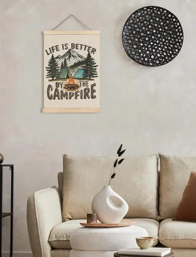 Vista 4 de Foritho Póster de camping con diseño de bosque bosque, arte enmarcado, regalos para amantes del senderismo, la vida es mejor por la fogata
