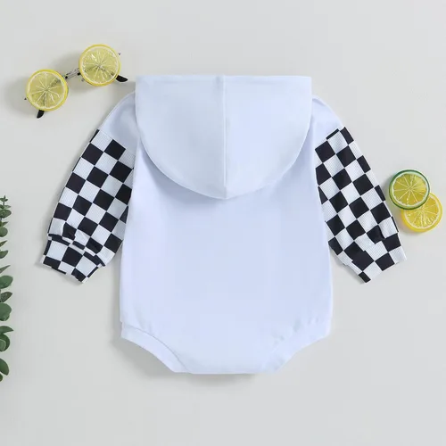 Vista 8 de Ropa de otoño para bebé niño, manga larga, sudadera con capucha de tablero de ajedrez, sudadera con capucha para mamá