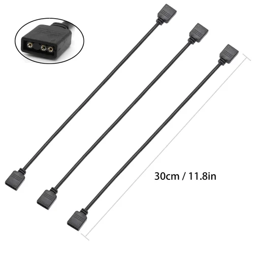 Vista 3 de (Paquete de 3) Cable de Extensión ARGB, Cable RGB Direccionable de 5V de 3 Pines, de Hembra a Hembra 1 a 1 para Extender Ventiladores de PC/Luces