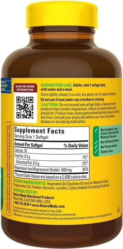 Vista 2 de Magnesio extra fuerte 400 mg Apoyo para huesos, nervios y músculos 180 cápsulas blandas - suministro para 6 meses Sin gluten Suplemento