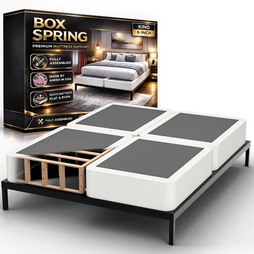 Vista 28 de Nutan, Somier de madera resistente de 2 pulgadas para soporte de colchón, duradero y totalmente montado, base de madera natural para cama Blanco