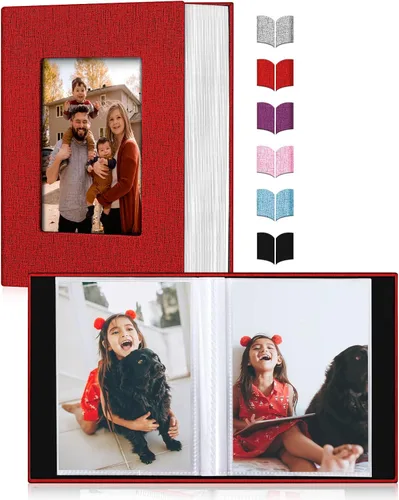 Vista 9 de Álbum de fotos pequeño 4x6, álbum de fotos con cubierta de lino deslizable, minilibro de fotos con capacidad para 100 fotos de 4x6 con 50 hojas