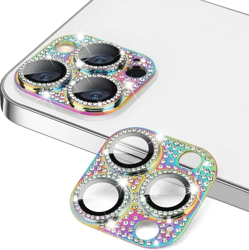 Vista 12 de Protector de lente de cámara para iPhone 13 & iPhone 13 Mini, brillante con diamantes de imitación 3D con purpurina, cubierta de cámara de vidrio