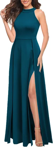 Vista 3 de MUSHARE Vestido largo formal sexy con cuello halter para mujer