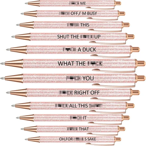 Vista 11 de Jeyiour 12 bolígrafos divertidos para adultos, elegantes inspiracionales con purpurina con mensajes motivacionales, bolígrafos bonitos para oficina