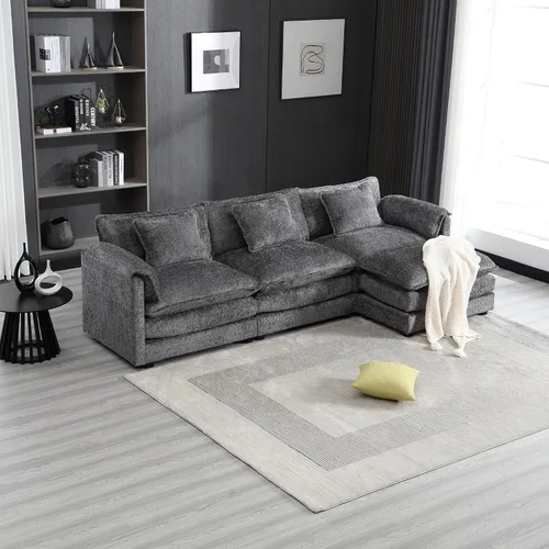 Vista 3 de Sofá modular convertible de 112.2 pulgadas, moderno sofá de nube en forma de L de mediados de siglo con otomana para sala de estar, dormitorio