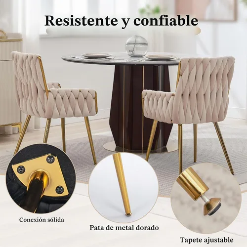 Vista 7 de Silla de escritorio de terciopelo, taburete de tocador, sin ruedas, moderno sillón dorado con patas de acento