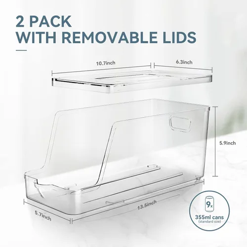 Vista 8 de theaoo Contenedores organizadores de refrigerador apilables grandes y dispensador de latas de soda para refrigerador con tapas