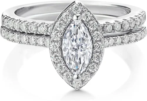 Vista 3 de Gem Stone King Anillo de compromiso de boda de plata de ley 925 con moissanita blanca para mujer