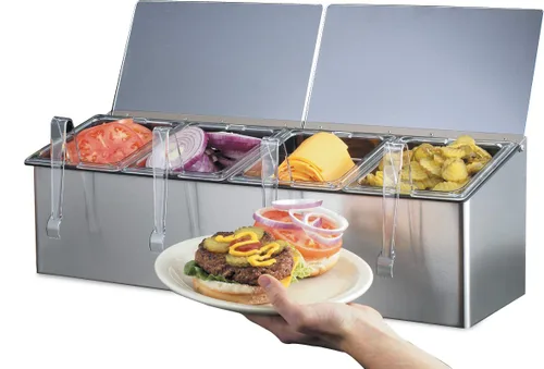 Vista 4 de San Jamar Ez-Chill Centro de preparación de alimentos autoservicio con tapa con bisagras para bares, restaurantes y cocinas, acero inoxidable