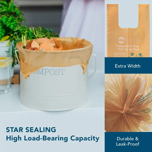 Vista 4 de Bolsas de basura compostables de 1.6 galones, bolsas de basura pequeñas para contenedor de encimera, extragruesas de 0.78 mils, certificado US BPI