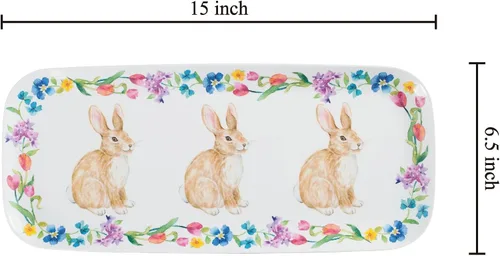 Vista 7 de UP ware - Bandeja de melamina de conejo de Pascua, bandeja rectangular de 15 x 6.5 pulgadas, bandeja de alimentos sin BPA para entretenimiento