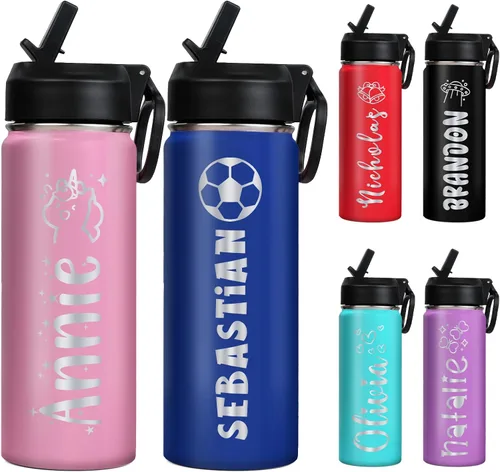 Vista 10 de PUREFLY Se envía desde Estados Unidos, Botella de agua personalizada para niños y adultos con nombre grabado, Botella de agua deportiva de acero