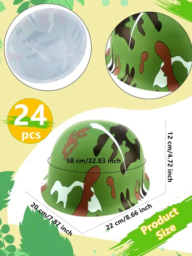 Vista 2 de 24 piezas de casco del ejército para niños, sombreros de camuflaje de plástico, gorra de soldado para adolescentes, accesorios de disfraz