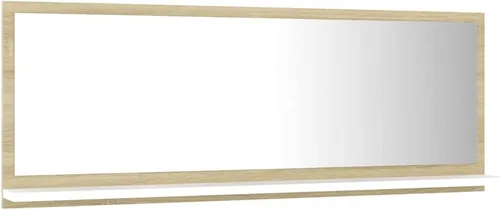 Vista 5 de Espejo rectangular de pared contemporáneo, espejo rectangular montado en la pared, espejo de baño blanco y roble Sonoma de 39.4 x 4.1 x 14.6
