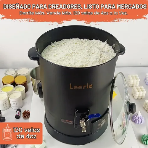 Vista 4 de Leerie D15 - Derretidor de cera comercial digital de 30 libras para hacer velas, olla de fusión de cera de vela grande con control preciso