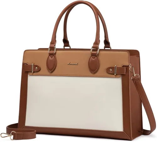 Vista 14 de LOVEVOOK Bolsa para laptop para mujeres, Bolsa tote grande de cuero PU de 15.6 pulgadas, Bolsa de trabajo profesional para maestras, Maletín