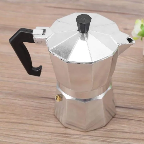Vista 9 de Olla de moca, aluminio clásico de café expreso, estufa Moka Pot uso de oficina en casa 100ML 2 tazas