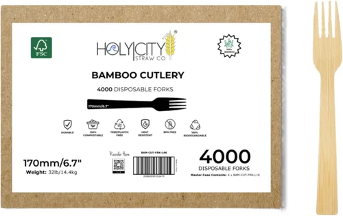 Vista 12 de Juego de cubiertos de bambú surtidos 24 unidades Utensilios compostables de 6.7 pulgadas Vajilla desechable Sin plástico Ideal para uso