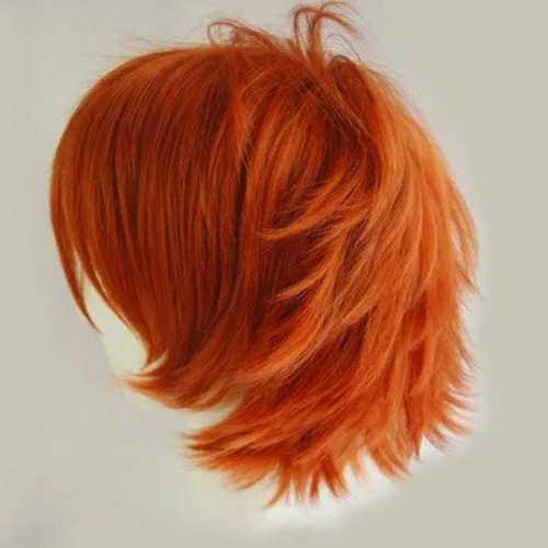 Vista 3 de Peluca de pelo completo unisex suave abultada lisa para cosplay, disfraz de anime, Dark Orange