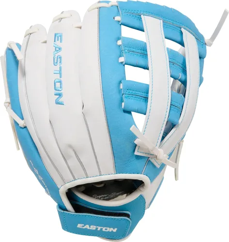 Vista 4 de Easton Ghost Flex Youth Softball Glov Columbia Azul/Blanco Doble barra arqueada H-Web