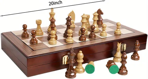 Vista 6 de Juego de ajedrez plegable extra grande de 20 pulgadas, tablero de madera de nogal y piezas de PVC pesadas, juego de torneo portátil para adultos