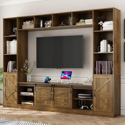 Vista 6 de chartustriable Mueble de TV de Pared de 103" con Almacenamiento para TVs de hasta 80" Centro de Entretenimiento de Pared de Granja Grande