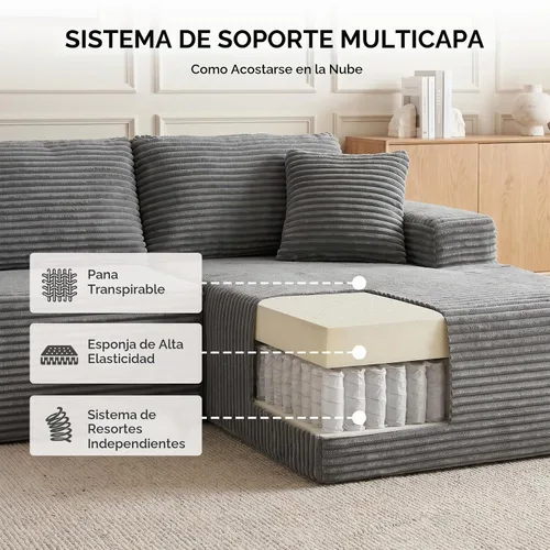 Vista 6 de Sofá sin hueso, sofás seccionales de 102.4 pulgadas para sala de estar con sofá en forma de L Sofá Cloud seccional con diván, sofá modular de nube