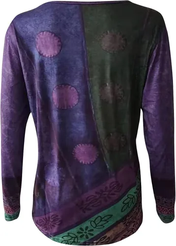 Vista 5 de Camisetas casuales de manga larga para mujer, con cuello redondo y cuello redondo, diseño floral, regular